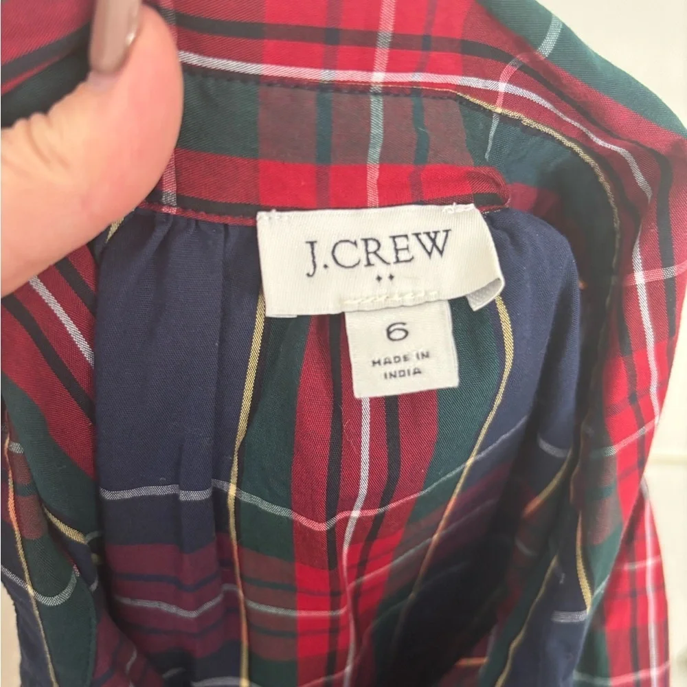 J. Crew Multicolor Plaid Shirt Dress Size 6 Button Down Collar Cotton Holiday